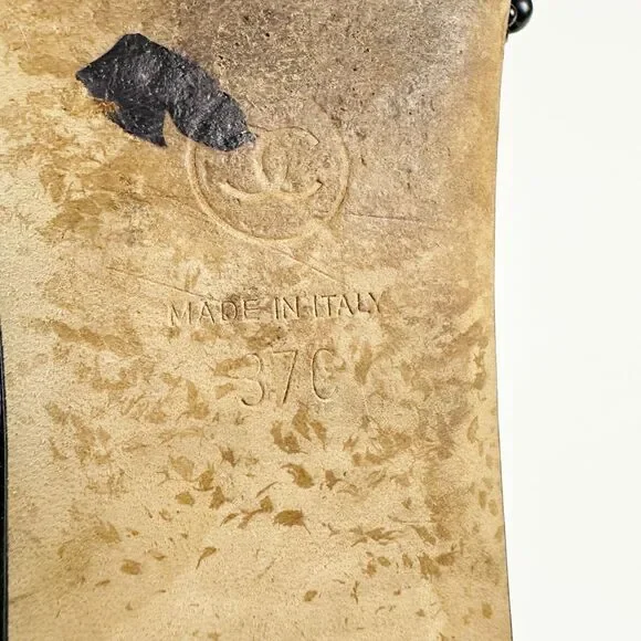 CHANEL Black Fantasy Pearl Cord Sandals Size 37 Mules Open Toe Slides CC Flat - Picture 10 of 12